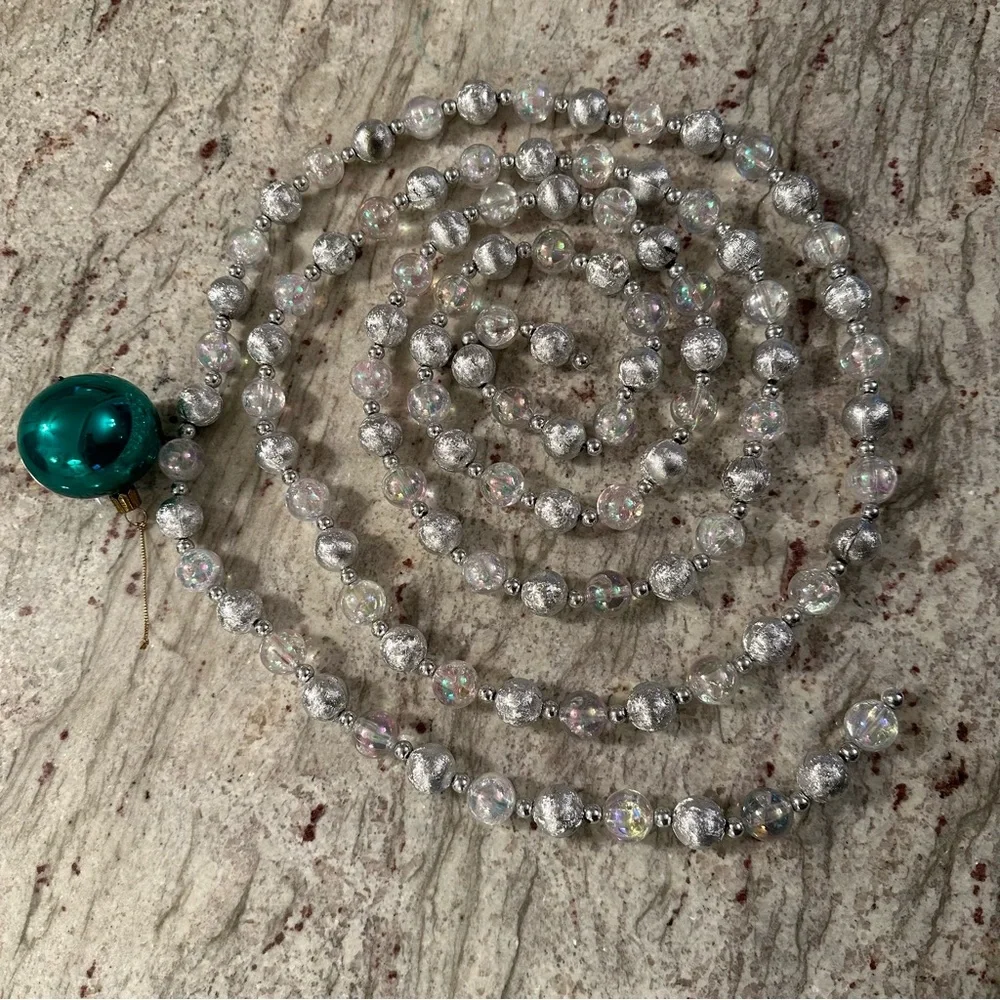 Foiled Garland Acrylic Iridescent Silver Metallic Christmas Balls VTG Strings